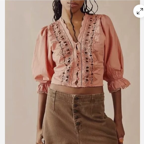 Free People Louella Embroidery Top Savanna Red sz S - Picture 2 of 10